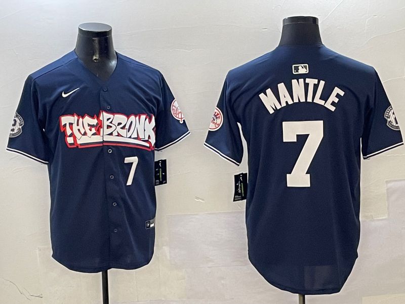 Men New York Yankees #7 Mantle Drak Blue four generations Joint Name 2025 Nike MLB Jersey style 5->new york yankees->MLB Jersey